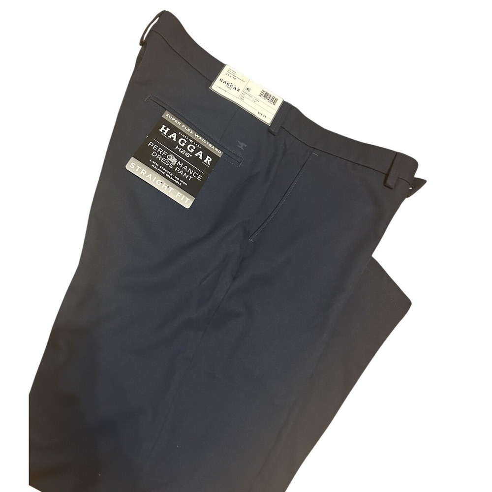 HAGGAR Mens 34x30 Blue Golf Office Performance‎ Dress Pant Stretch Straight Flex